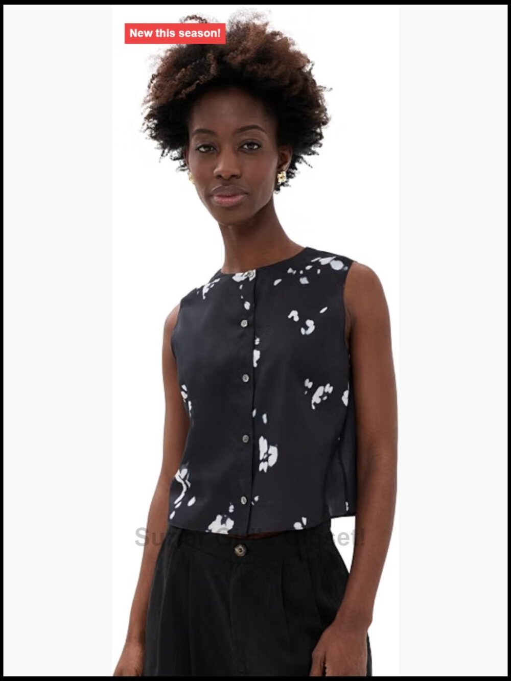 Sleeveless Button Down Shell Top Polyester Woven Floral Crew Neck